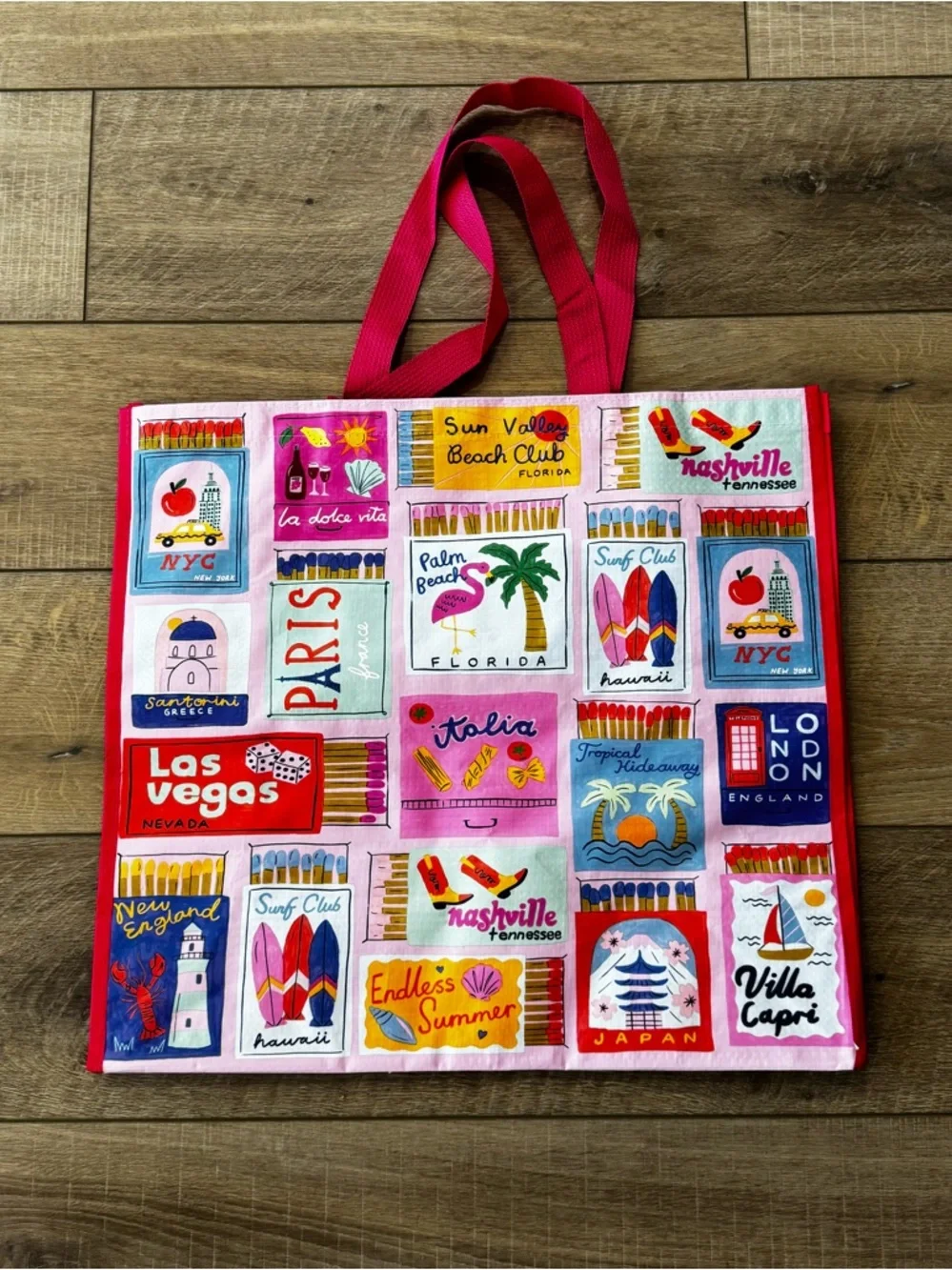 Homegoods TJMaxx Marshalls Vacation Match Boxes Print Shopper Tote Bag NWOT - Picture 2 of 2